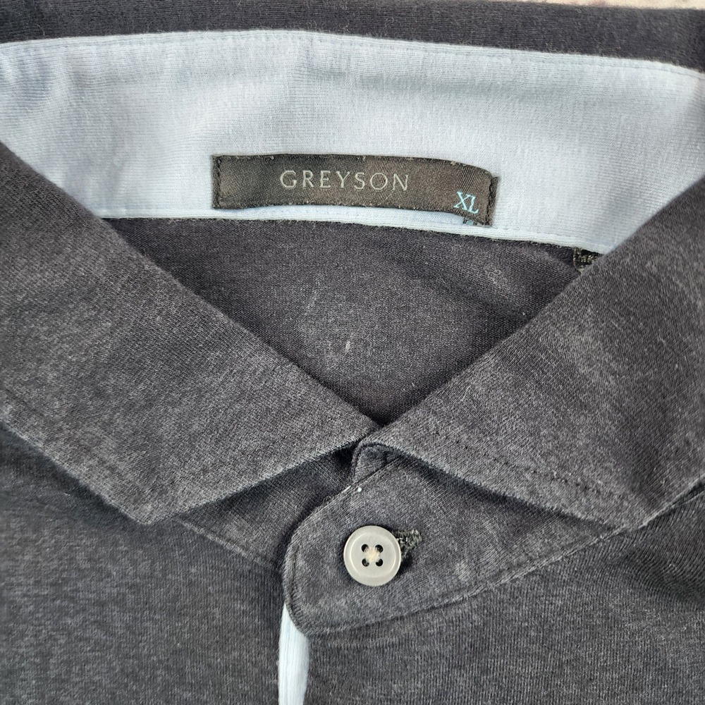 Greyson Apache Polo Shirt Mens XL Long Sleeve Pima Cotton Heather Blue Gray Golf - Picture 3 of 7